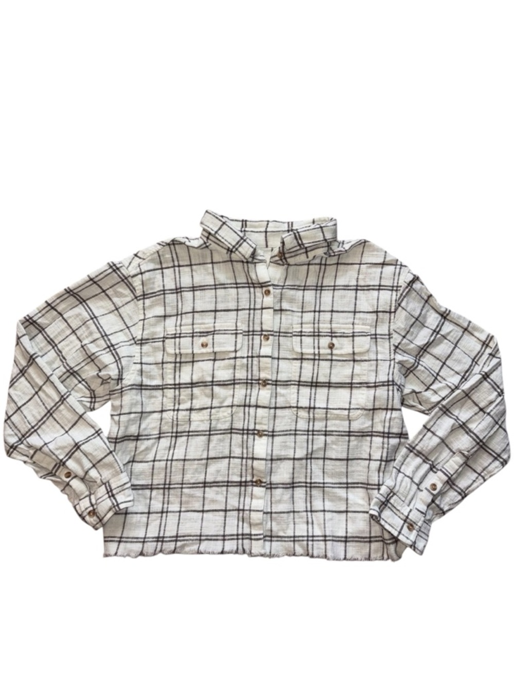 Lucky Brand Raw Edge Cropped Button Down Shirt - Picture 2 of 13